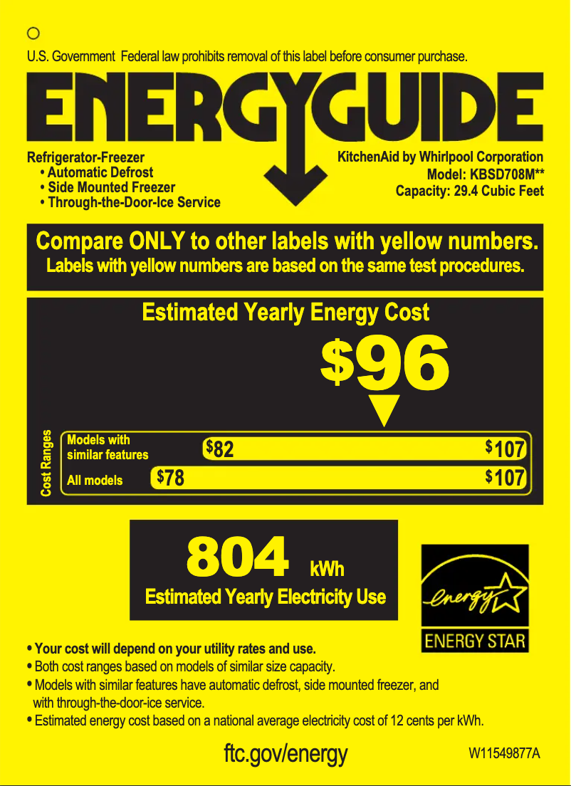 Page 1 de la notice Label énergétique KitchenAid KBSD708MPS