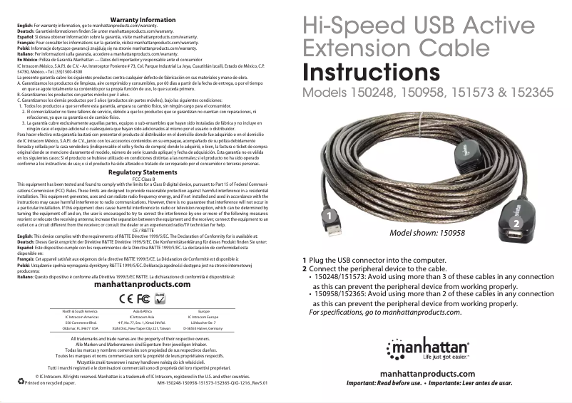 Page 1 de la notice Manuel utilisateur Manhattan 150958