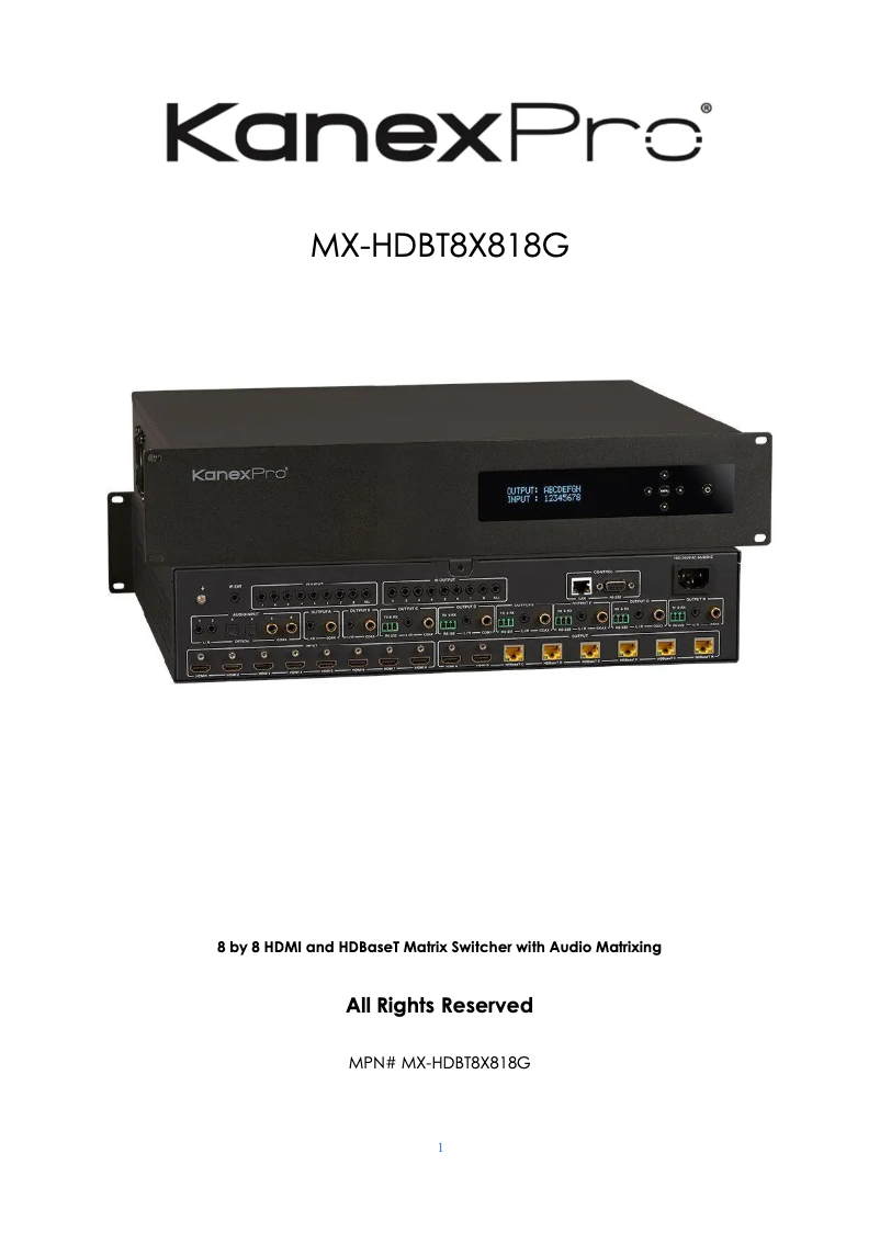 Page n°1 - Manuel utilisateur KanexPro MX-HDBT8X818G