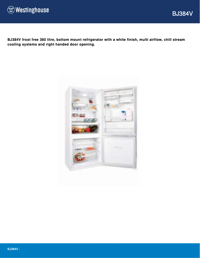 Page 1 de la notice Fiche technique Westinghouse BJ384V