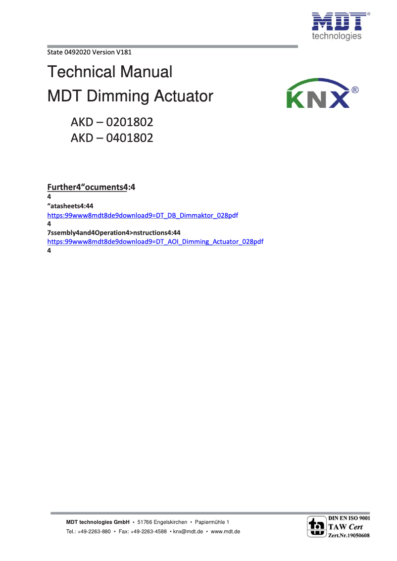 Page 1 de la notice Manuel utilisateur MDT AKD-0201.02