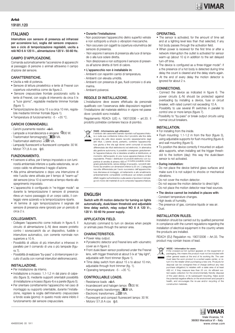 Page n°1 - Manuel utilisateur Vimar 19181.120