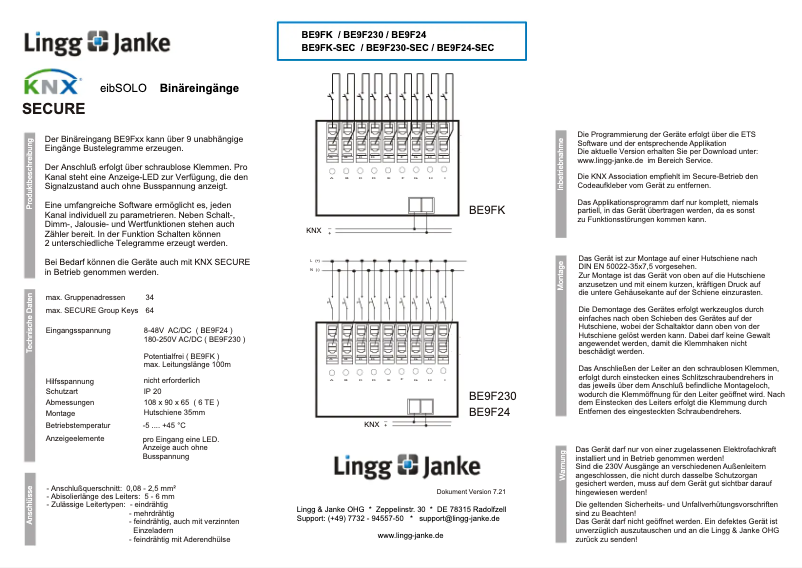 Page 1 de la notice Manuel utilisateur Lingg & Janke BE9F24