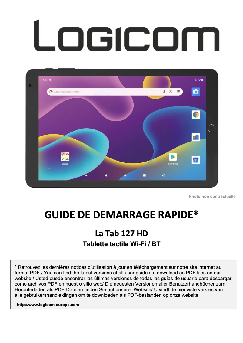 Page 1 de la notice Manuel utilisateur Logicom La Tab 127 HD