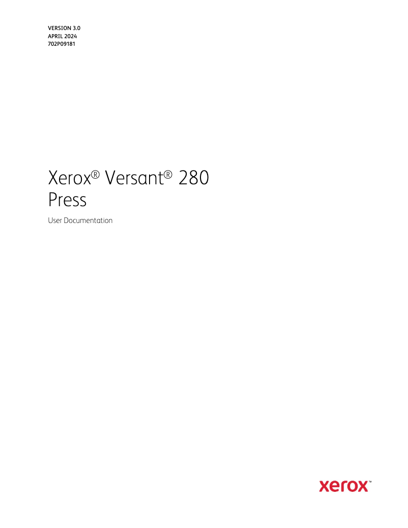 Page 1 de la notice Manuel utilisateur Xerox Versant 280 Press