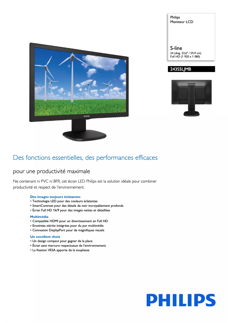 Page n°1 - Fiche technique Philips 243S5LJMB