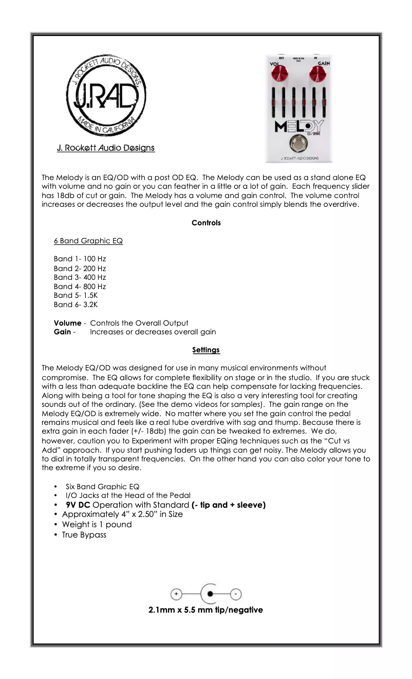 Página 1 del manual Manual de usuario J. Rockett Audio Designs Melody