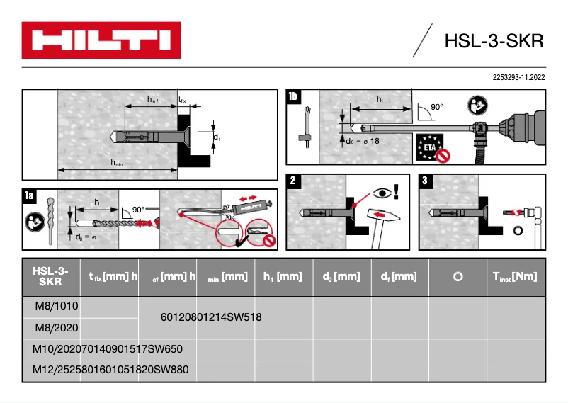Page 1 de la notice Manuel utilisateur Hilti HSL-3-SKR