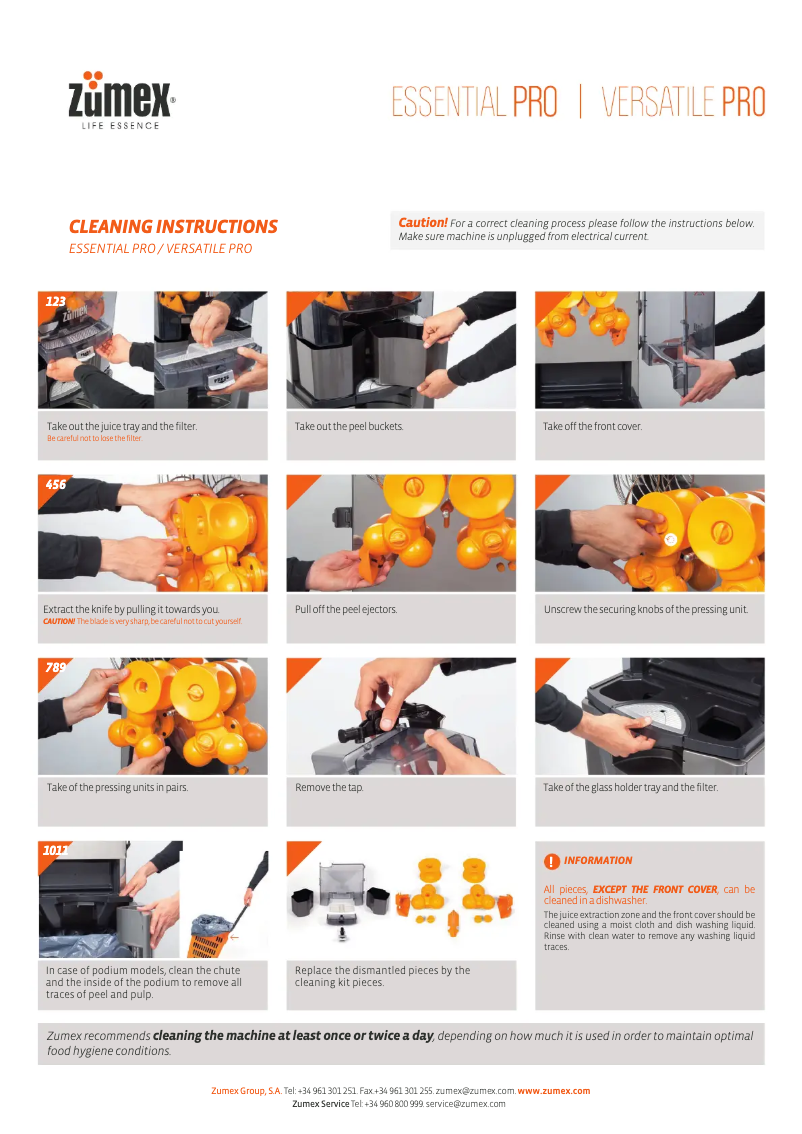 Page 1 de la notice Instructions / montage Zumex Essential Pro