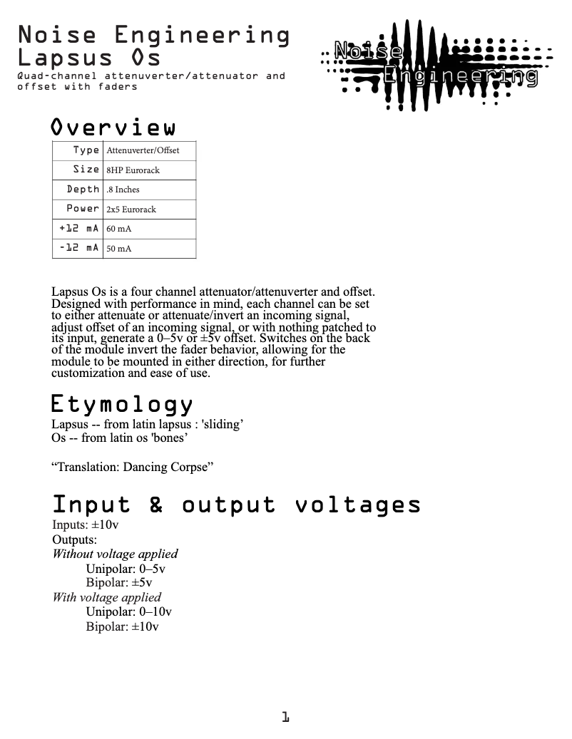Page n°1 - Manuel utilisateur Noise Engineering Lapsus Os