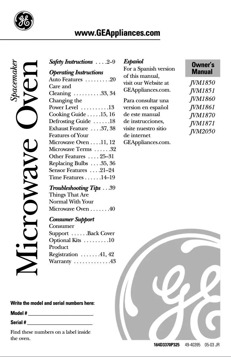 Page n°1 - Manuel d'utilisation et d'entretien GE JVM1851WF