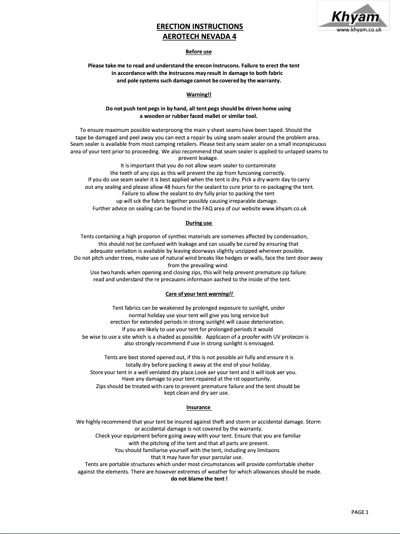 Página 1 del manual Manual de usuario Khyam Aerotech Nevada 4