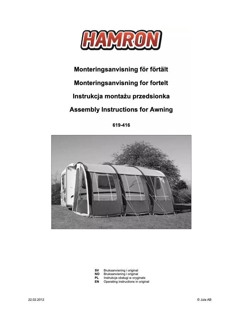 Page 1 de la notice Manuel utilisateur Hamron 619-416