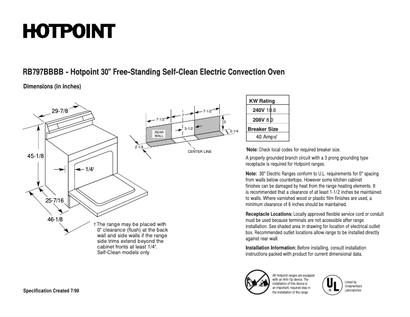 Page n°1 - Fiche technique Hotpoint RB797BBBB