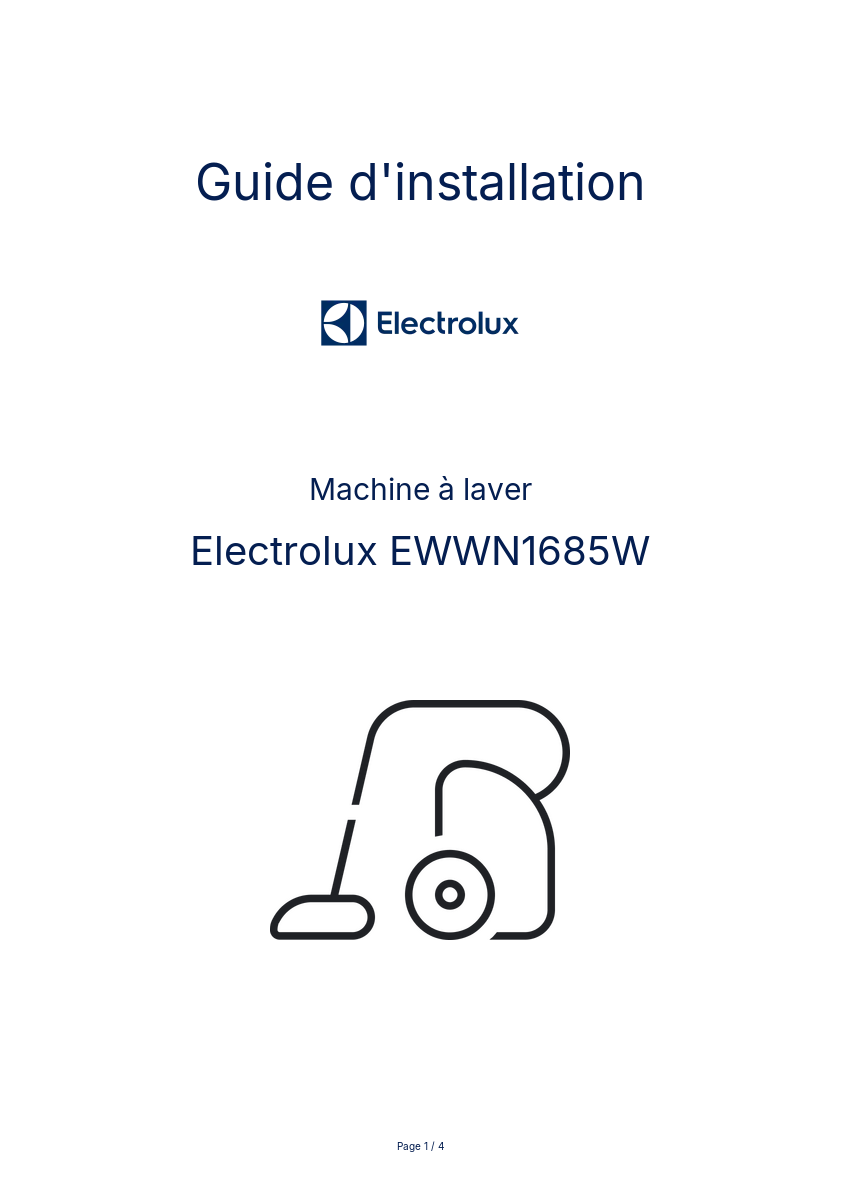 Page n°1 - Guide d'installation Electrolux EWWN1685W