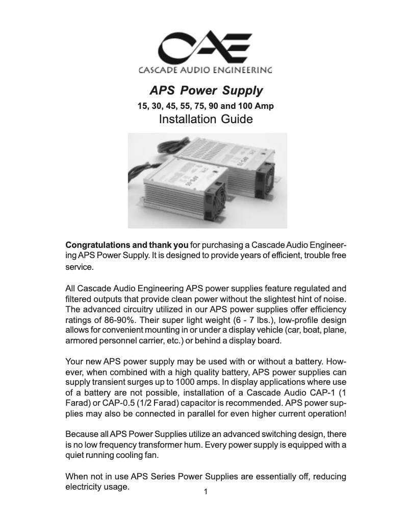 Page n°1 - Manuel utilisateur Cascade Audio Engineering APS-15