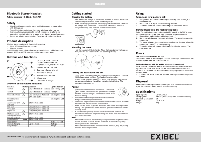 Page n°1 - Manuel utilisateur Exibel 36-2751