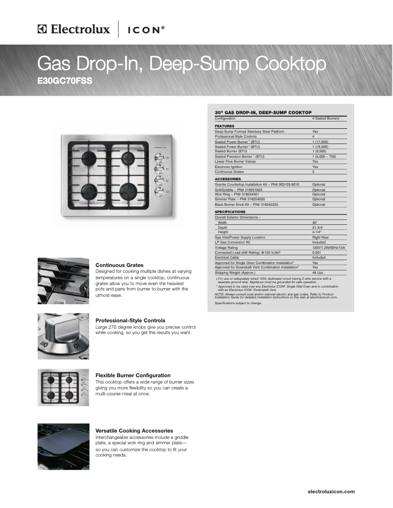 Page n°1 - Fiche technique Electrolux E30GC70FSS