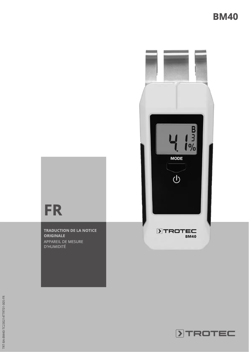 Page 1 de la notice Manuel utilisateur Trotec BM40