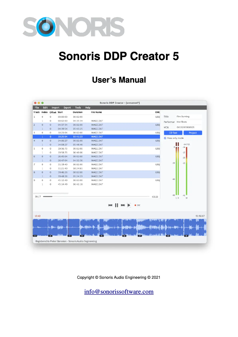 Page 1 de la notice Manuel utilisateur SONORIS DDP Creator 5