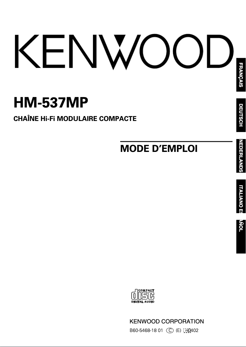 Page 1 de la notice Manuel utilisateur Kenwood HM-537MP