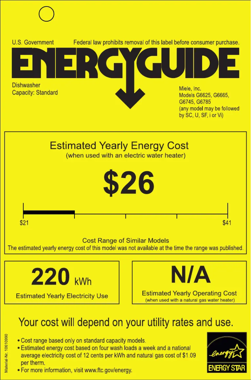 Page 1 de la notice Label énergétique Miele EcoFlex G 6665 SCVI SF