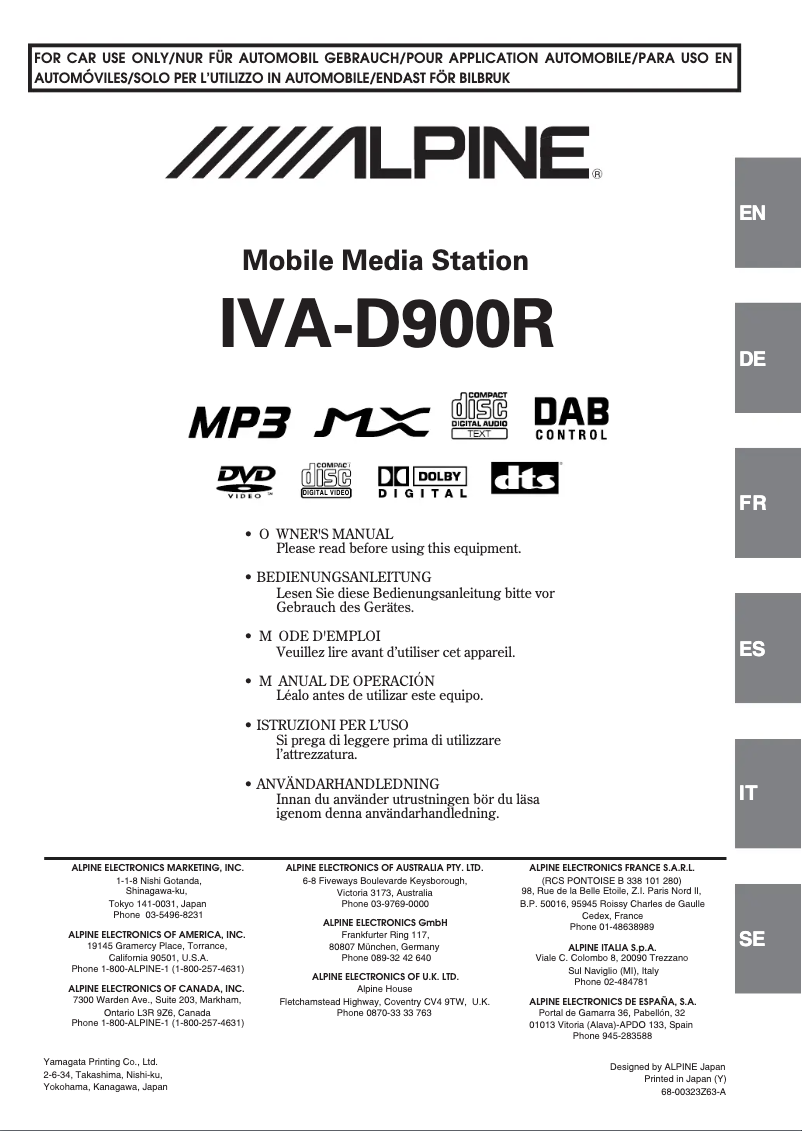 Page 1 de la notice Manuel utilisateur Alpine IVA-D900R