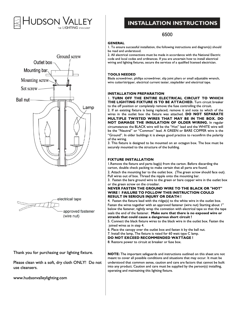 Page 1 de la notice Manuel utilisateur Hudson Valley Arietta 6500-AGB