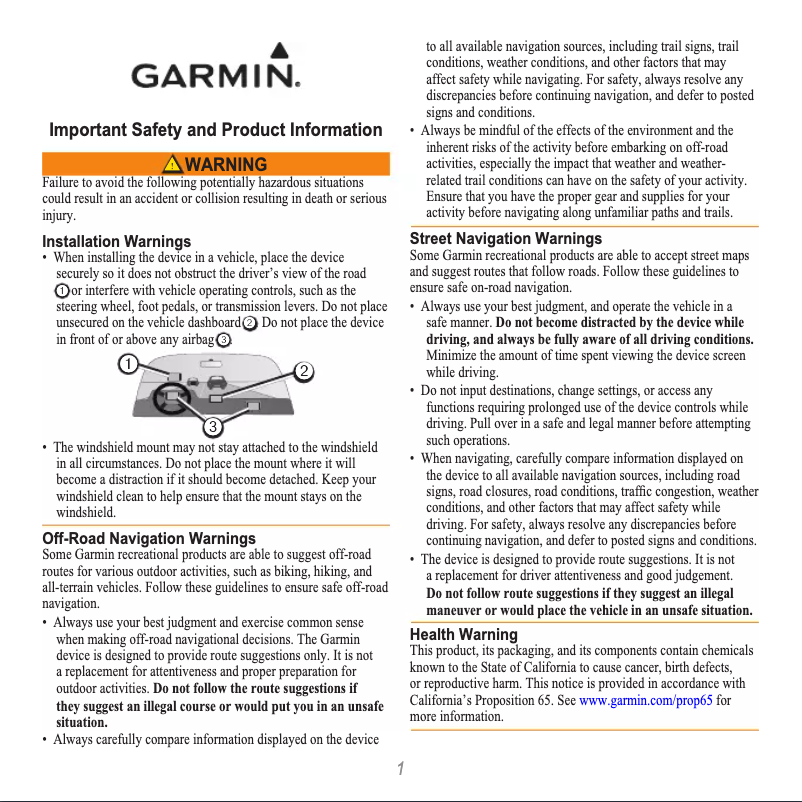 Page 1 de la notice Instructions de sécurité Garmin DC 50