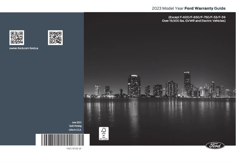 Page 1 de la notice Informations de garantie Ford Ranger (2023)