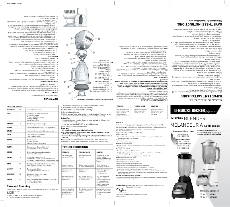 Page 1 de la notice Manuel utilisateur Black & Decker BLC12650HC
