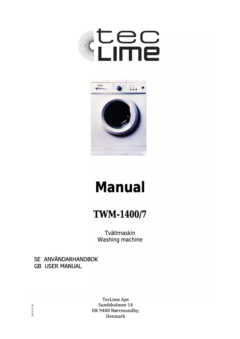 Page n°1 - Manuel utilisateur TecLime TWM-1400/7