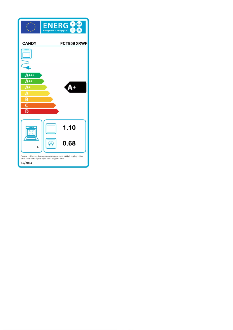 Page 1 de la notice Label énergétique Candy FCT858 XRWF