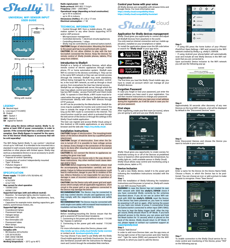 Page n°1 - Manuel utilisateur Shelly 1L