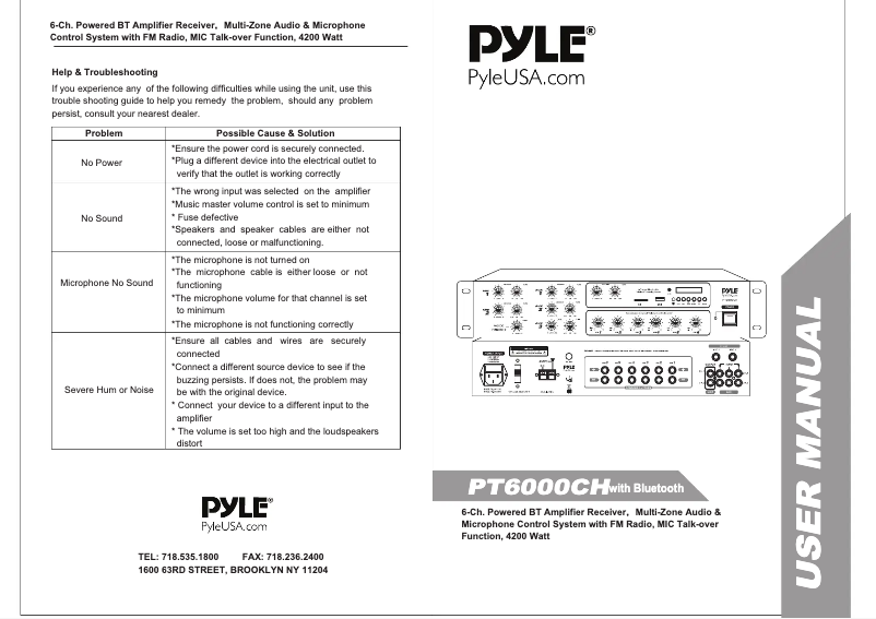 Page 1 de la notice Manuel utilisateur Pyle PT6000CH
