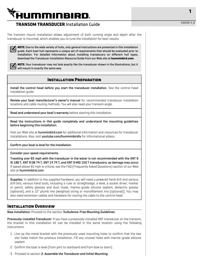 Página 1 del manual Guía de instalación Humminbird HELIX 9 CHIRP DI GPS G2N