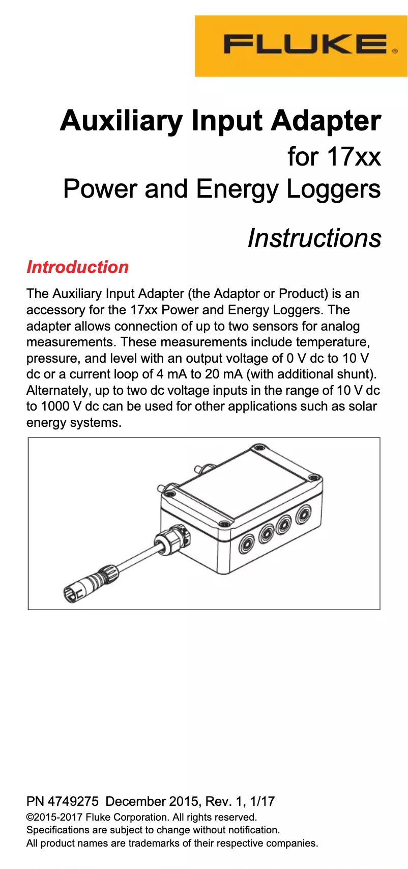 Page 1 de la notice Manuel utilisateur Fluke 17xx