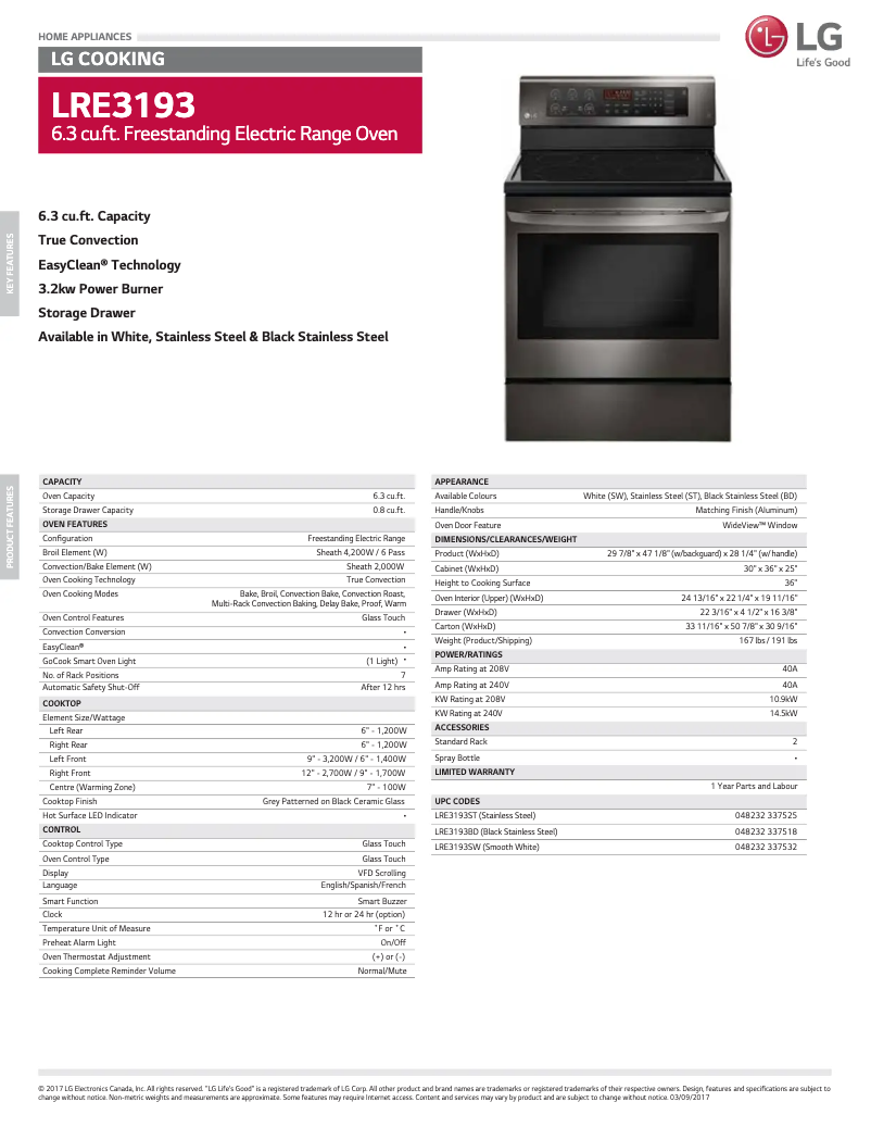 Página 1 del manual Ficha técnica LG LRE3193BD