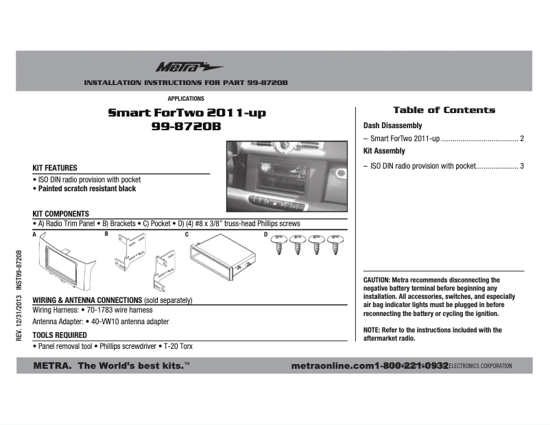 Page 1 de la notice Mode d'emploi Metra 99-8720B