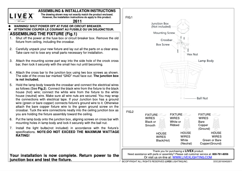 Page 1 de la notice Manuel utilisateur Livex Lighting Exeter 2611-04