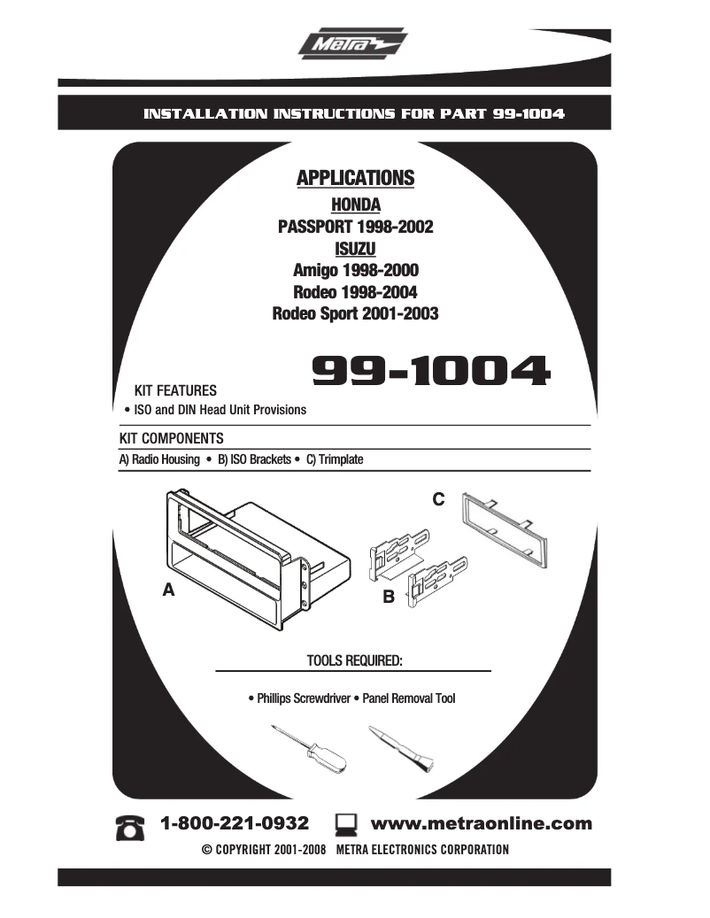 Page 1 de la notice Manuel utilisateur Metra 99-1004