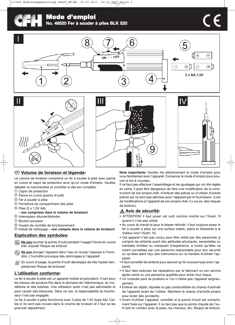 Image de la première page du manuel de l'appareil BLK 520