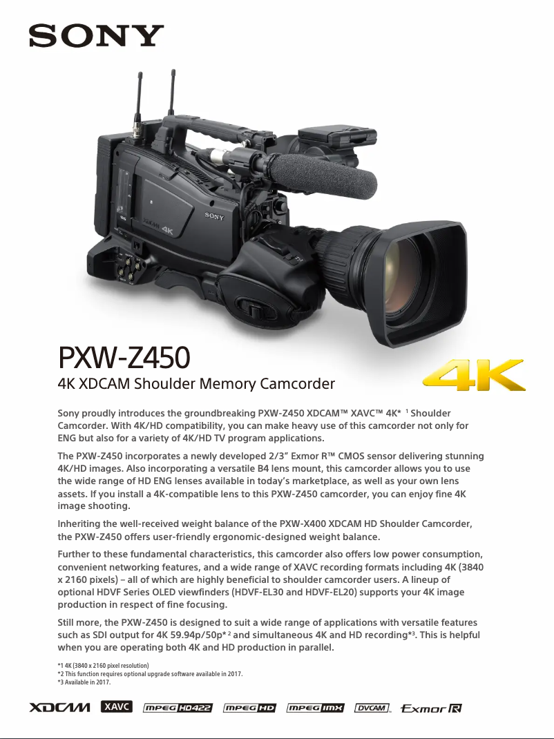 Page n°1 - Brochure Sony PXW-Z450