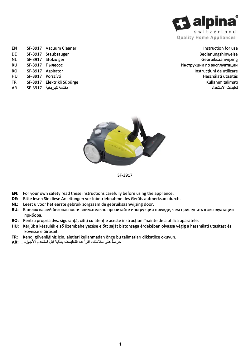 Page n°1 - Manuel utilisateur Alpina SF-3917