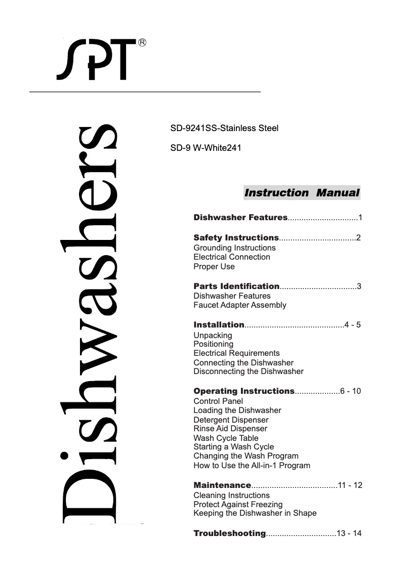 Page n°1 - Manuel utilisateur SPT SD-9241SS