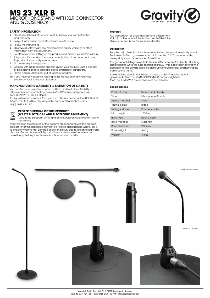 Página 1 del manual Manual de usuario Gravity MS 23 XLR B