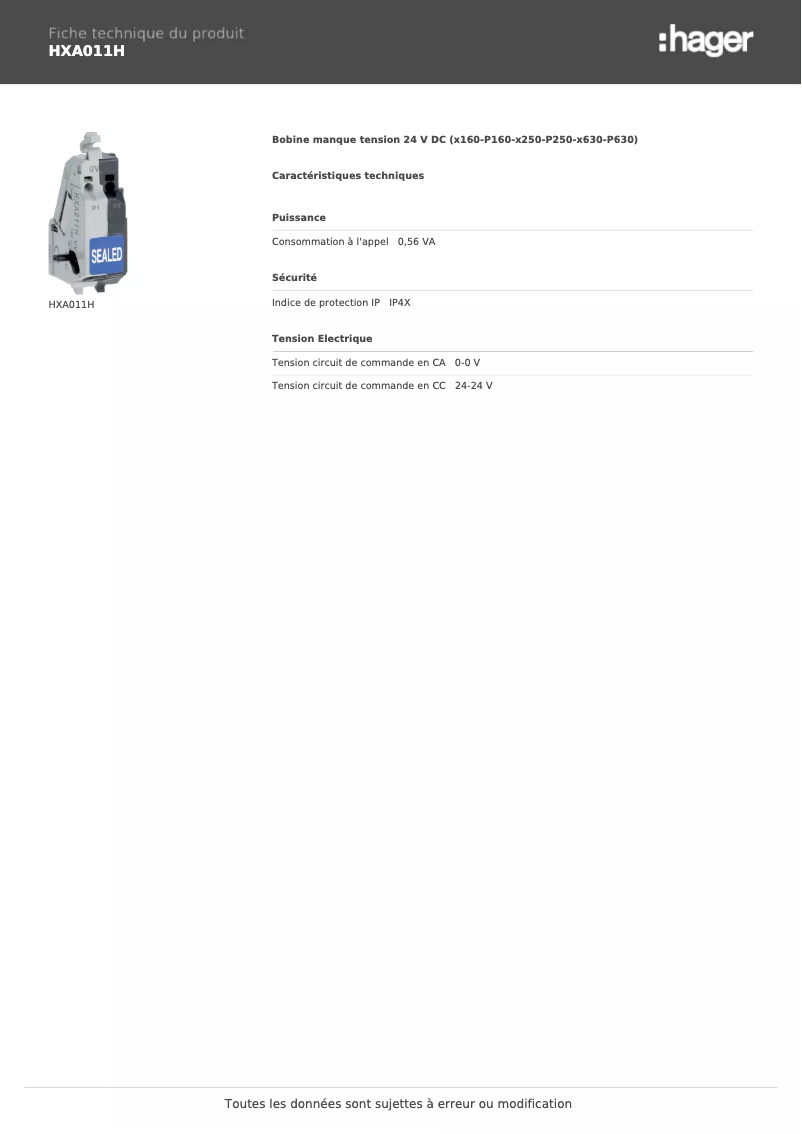 Image de la première page du manuel de l'appareil HXA011H