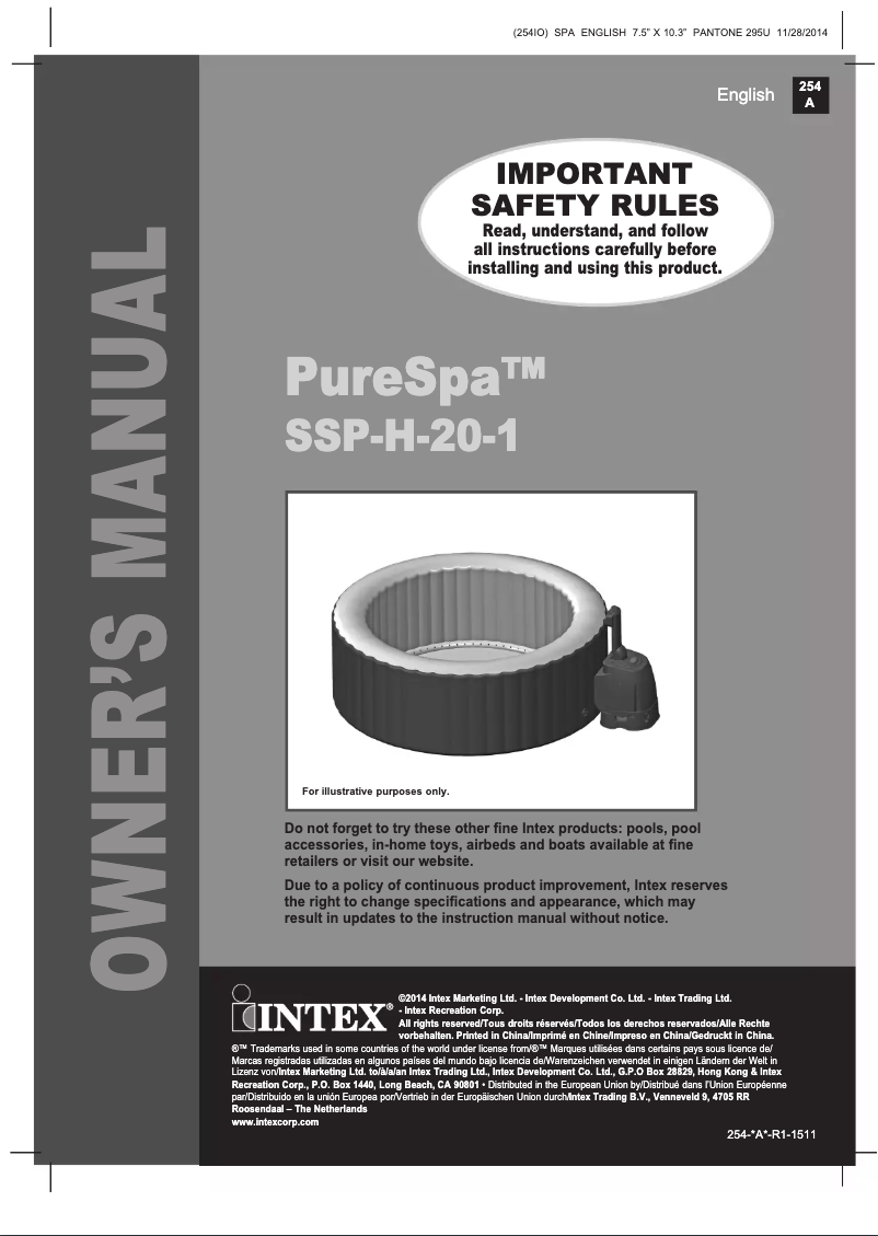 Page n°1 - Manuel utilisateur Intex PureSpa