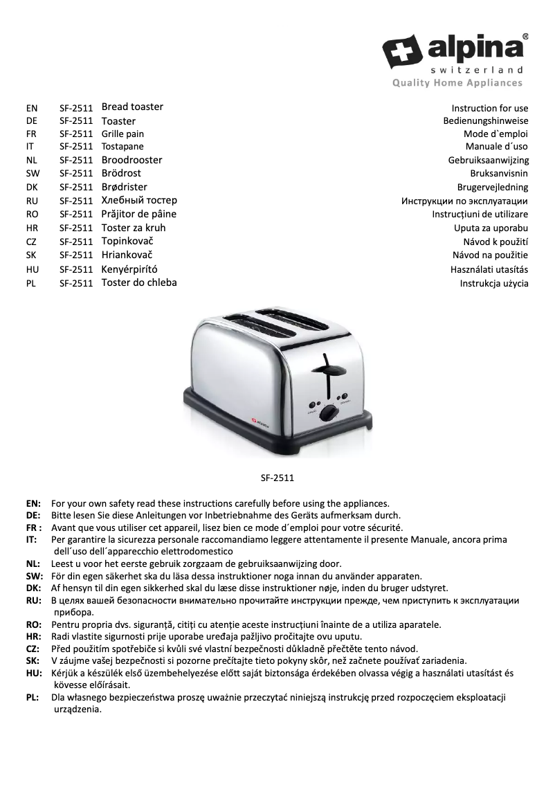 Page 1 de la notice Manuel utilisateur Alpina SF 2511