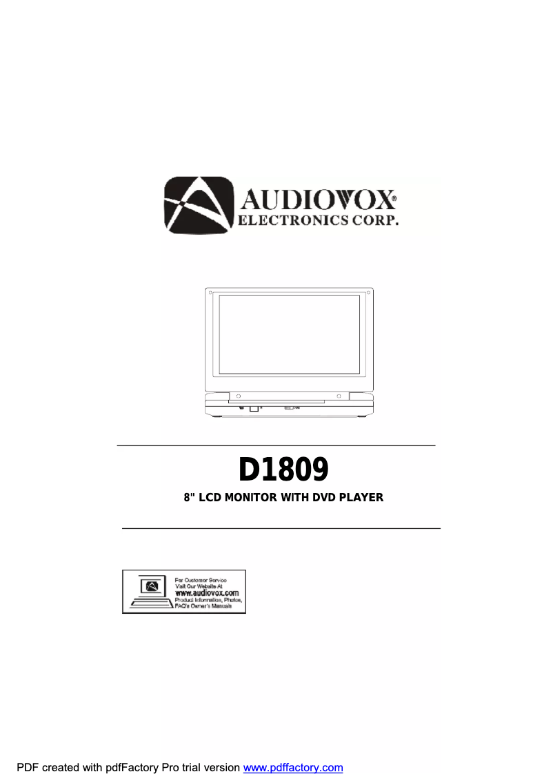 Page 1 of the manual User Manual audiovox D1809